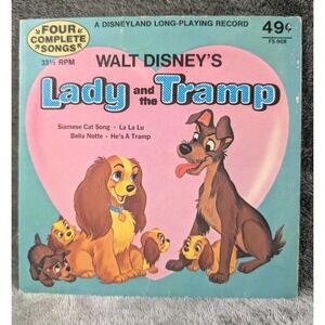 Lady And The Tramp Disneyland Record Four Complete Songs‎ 33RPM 1972 Vintage